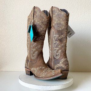 Brown Embroidered Heeled Boots